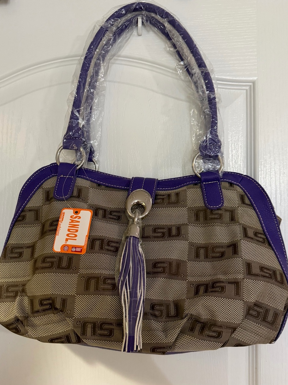 New LSU Monogram Purple Trim Tote Bag - Collegiate Style